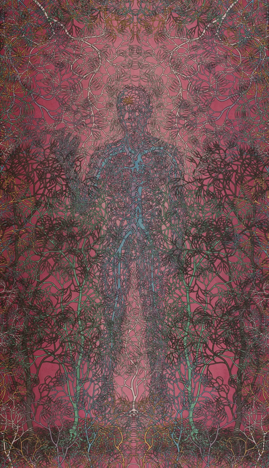 Lao Tongli 劳同丽, Self and the Others No. 04 自我与他者04号, 2023, Ink and mineral colors on silk 绢本工笔重彩, 243 x 141 cm